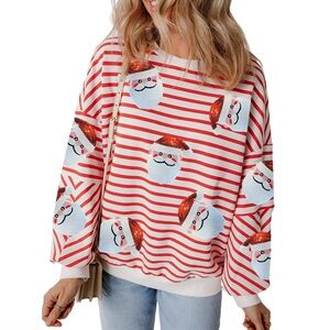 Sequin Santa Christmas Striped Sweatshirt